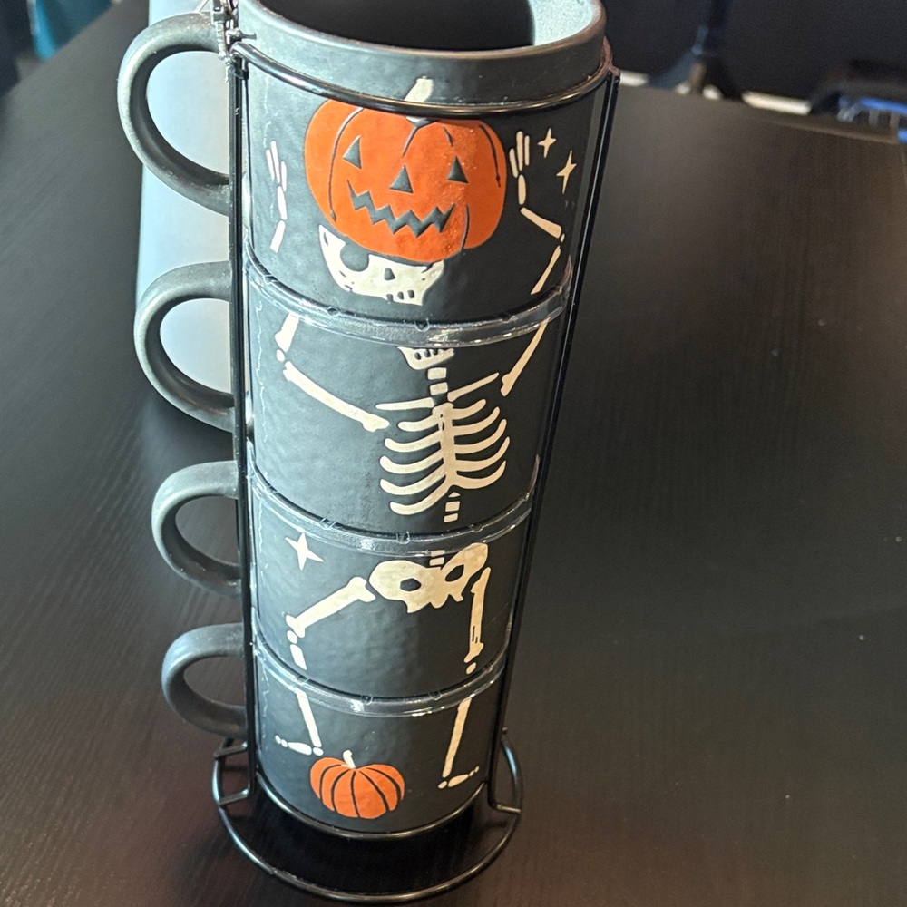 Skeleton and Pumpkin Stackable Mug Set - Picture 6 of 8